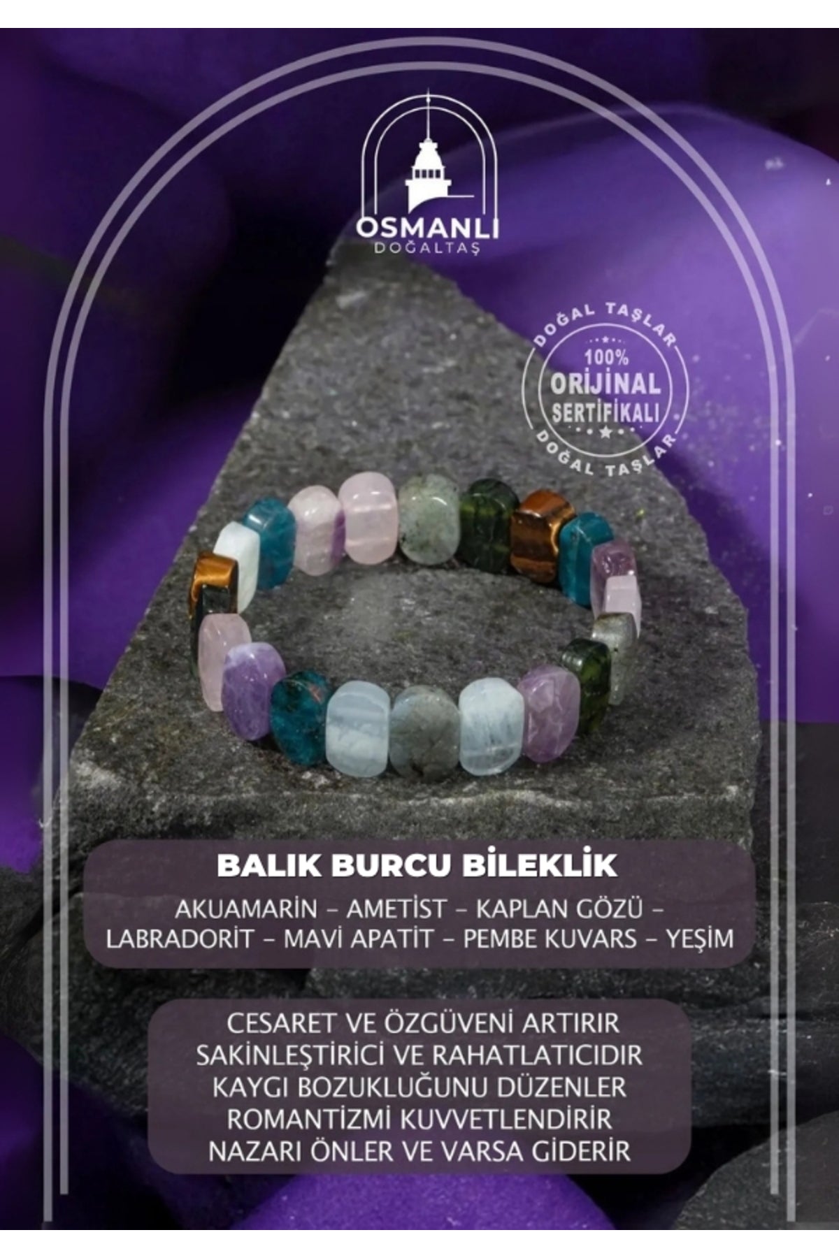 Balık Burcu Doğal Taş Geniş Kesim Bileklik