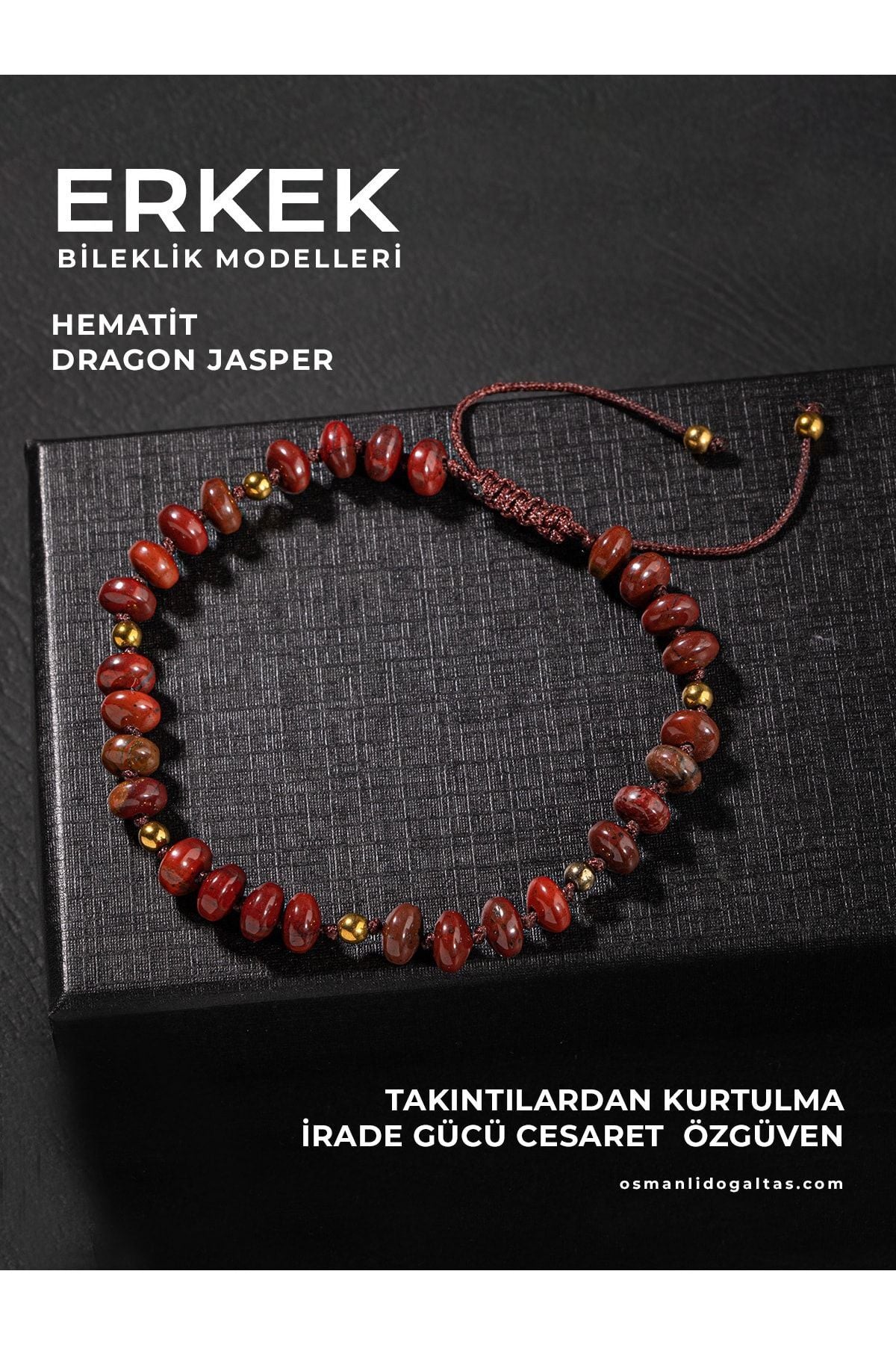 Sertifikalı Hint Akik Hematit Doğal Taşlı Örgü Tasarım Bileklik 6 Mm