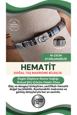 SERTİFİKALI Hematit Doğal Taş Makrome Ayarlanabilir Gümüş Bileklik No:4