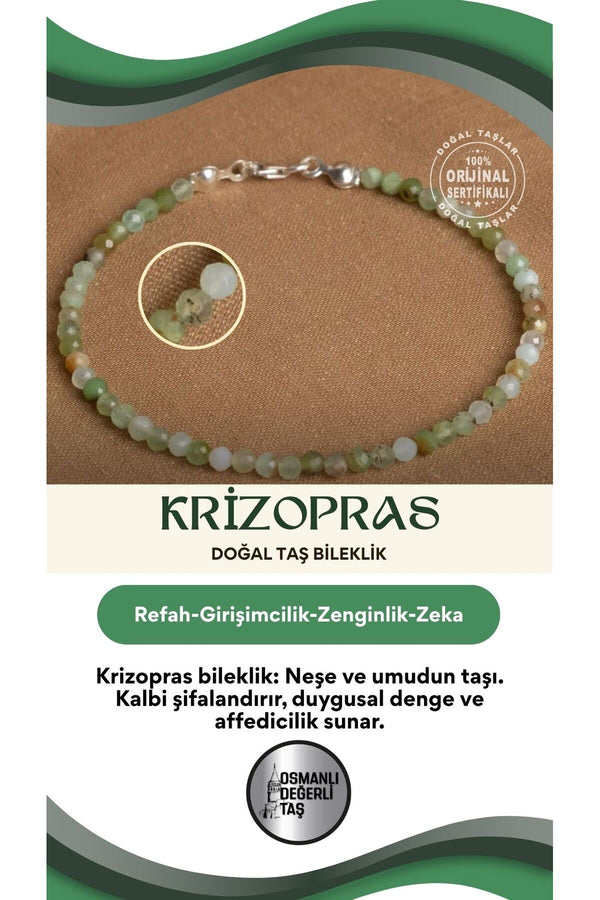 Sertifikalı Krizopras Doğal Taş Bileklik – Canlandırıcı ve Dengeleyici Enerji
