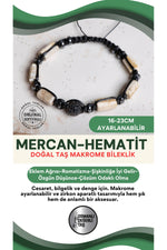 SERTİFİKALI Mercan-Hematit Doğal Taş Makrome Ayarlanabilir Zirkon Aparatlı Bileklik