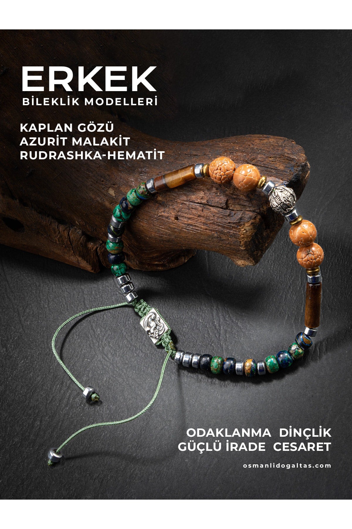 SERTİFİKALI AZURİT MALAKİT KAPLAN GÖZÜ DOĞAL TAŞLI ÖRGÜ 925 AYAR GÜMÜŞ TASARIM BİLEKLİK