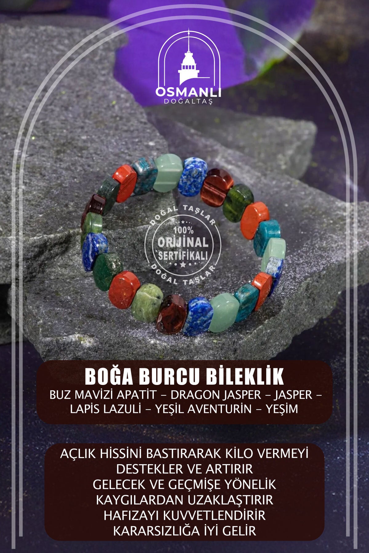 Boğa Burcu Doğal Taş Geniş Kesim Bileklik