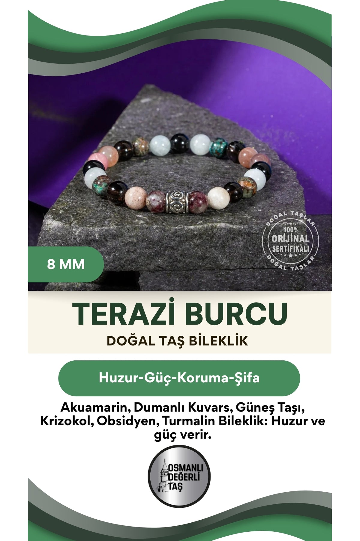 Terazi Burcu Doğal Taş 8mm Bileklik