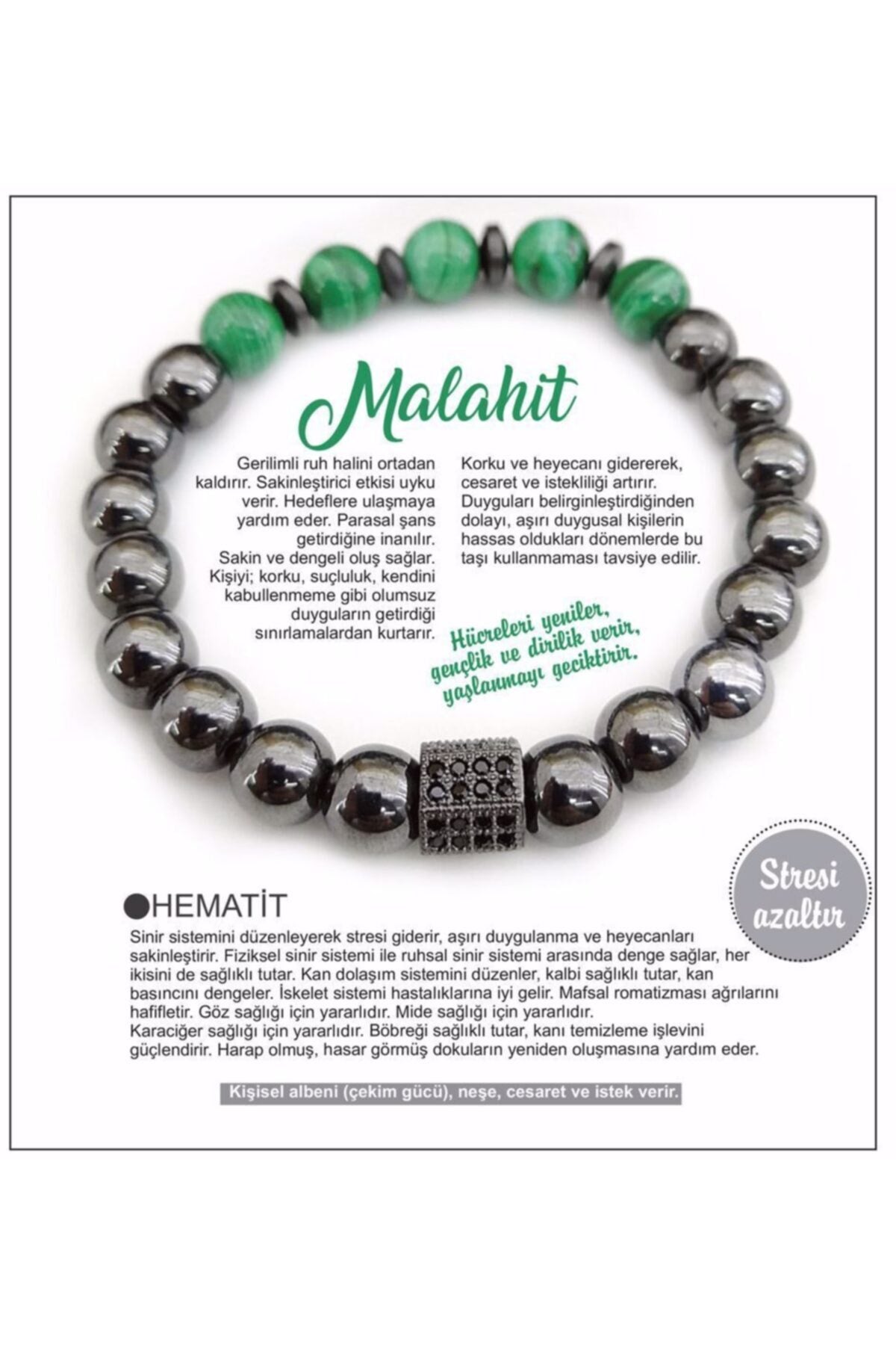 Sertifikalı Doğal Taş Bileklik - Malakit-hematit