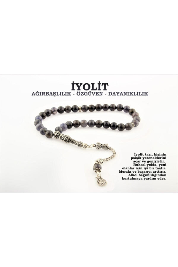 Sertifikalı Iyolit Doğal Taş Tesbih (GÜMÜŞ İMAME GÜMÜŞ PÜSKÜL)