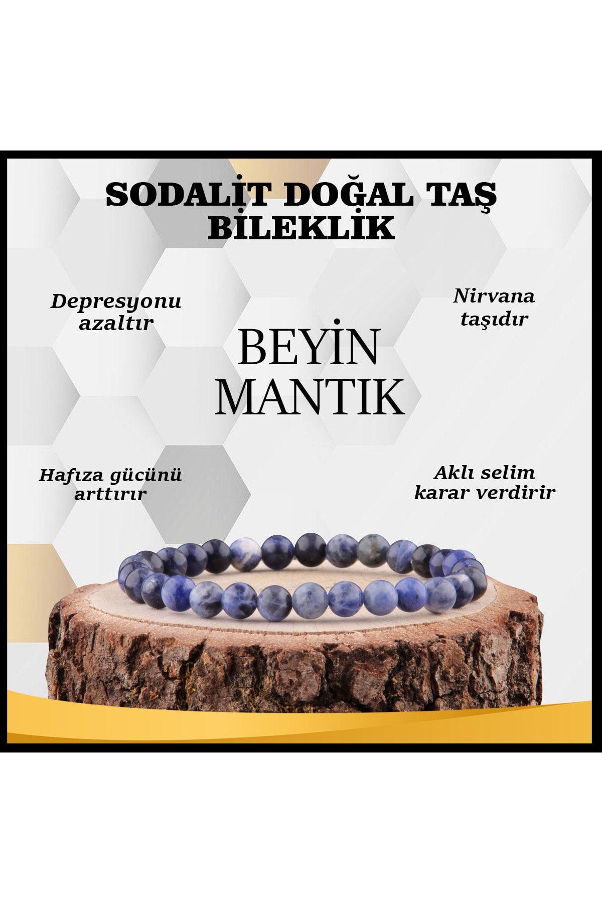Sertifikalı Sodalit Doğal Taş Bileklik 6 Mm - B849