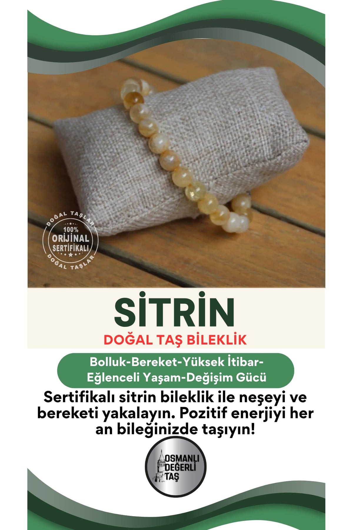 Sertifikalı Sitrin Doğal Taş Bileklik