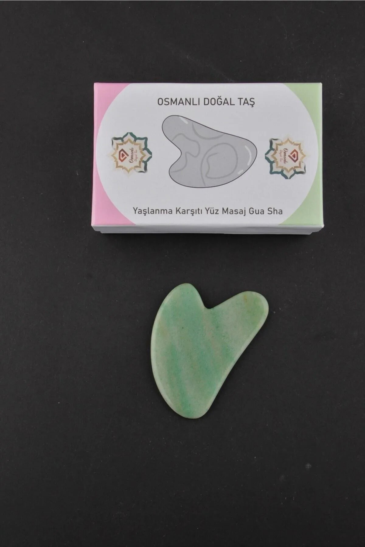 Sertifikalı Aventurin Doğal Taş Kalpli Gua Sha Masaj Aleti Ma030