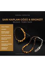 Sertifikalı Sarı Kaplan Gözü, Bronzit Doğal Taşlı 33'lük Tesbih Ve Bileklik Takım
