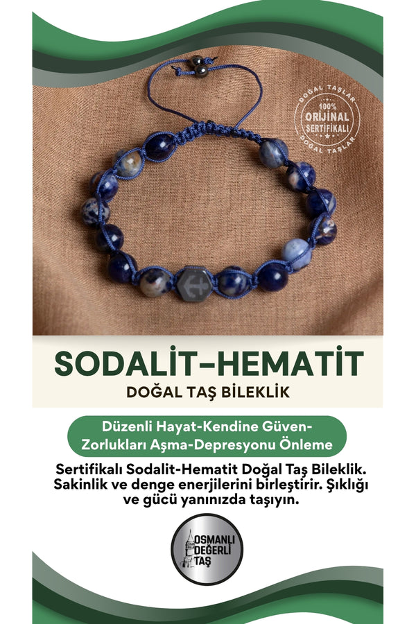 SERTİFİKALI sodalit - hematit doğal taş Bileklik
