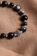 SERTİFİKALI Obsidyen-Hematit Doğal Taş Bileklik 6-8 mm