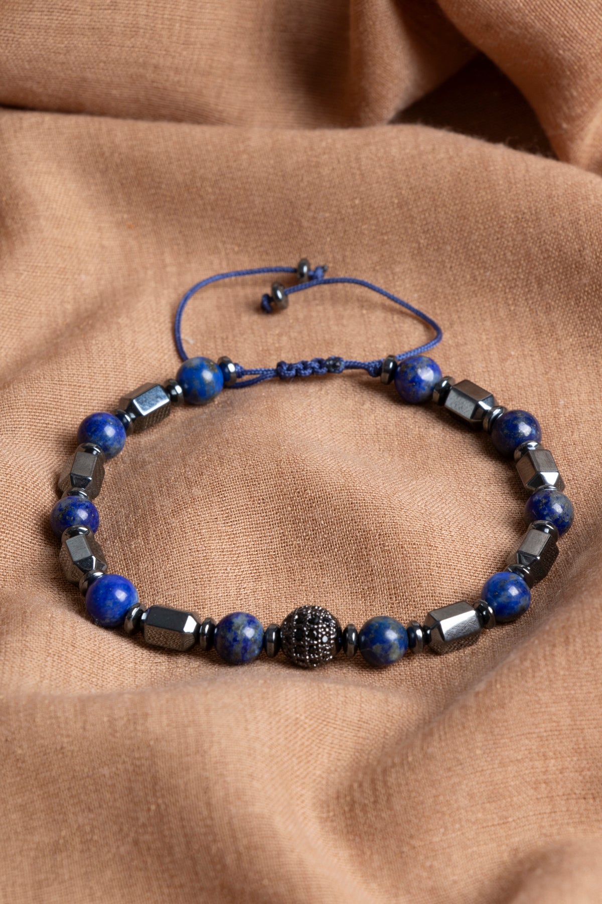 SERTİFİKALI Lapis Lazuli-Hematit Doğal Taş Makrome Bileklik ODT220