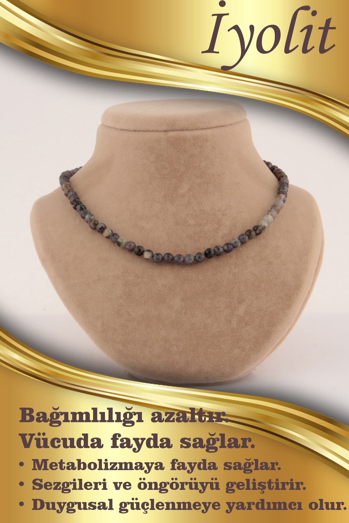 Sertifikalı Iyolit Doğal Taş Kolye 4 Mm, M416