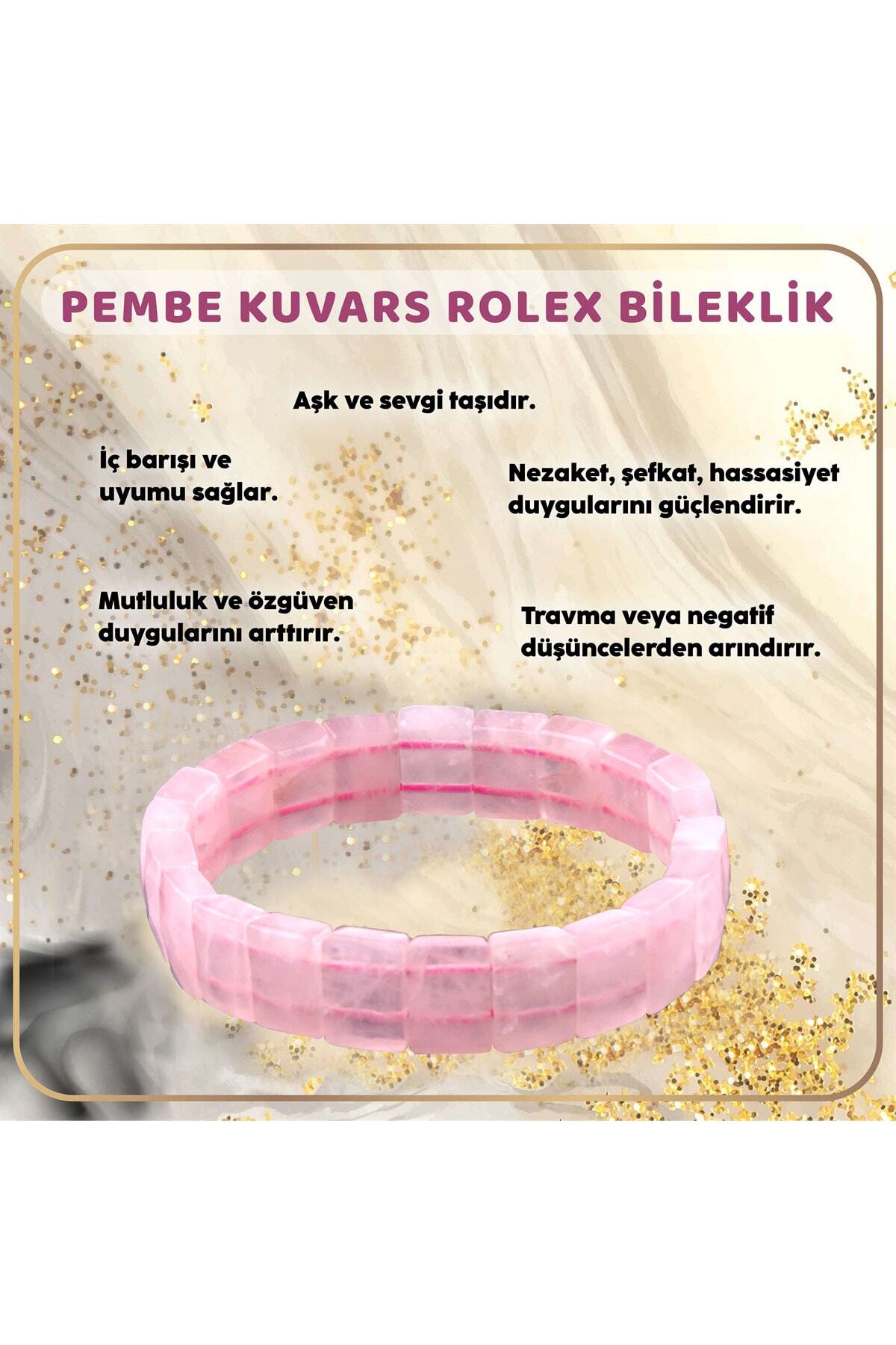 Sertifikalı Pembe Kuvars Doğal Taş Roleks Bileklik - B433