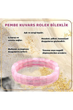 Sertifikalı Pembe Kuvars Doğal Taş Roleks Bileklik - B433