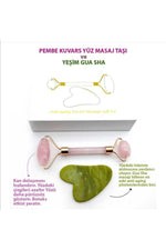 Sertifikalı 1. Sınıf Pembe Kuvars Roller Ve Gua Sha Takım Serfikikalı