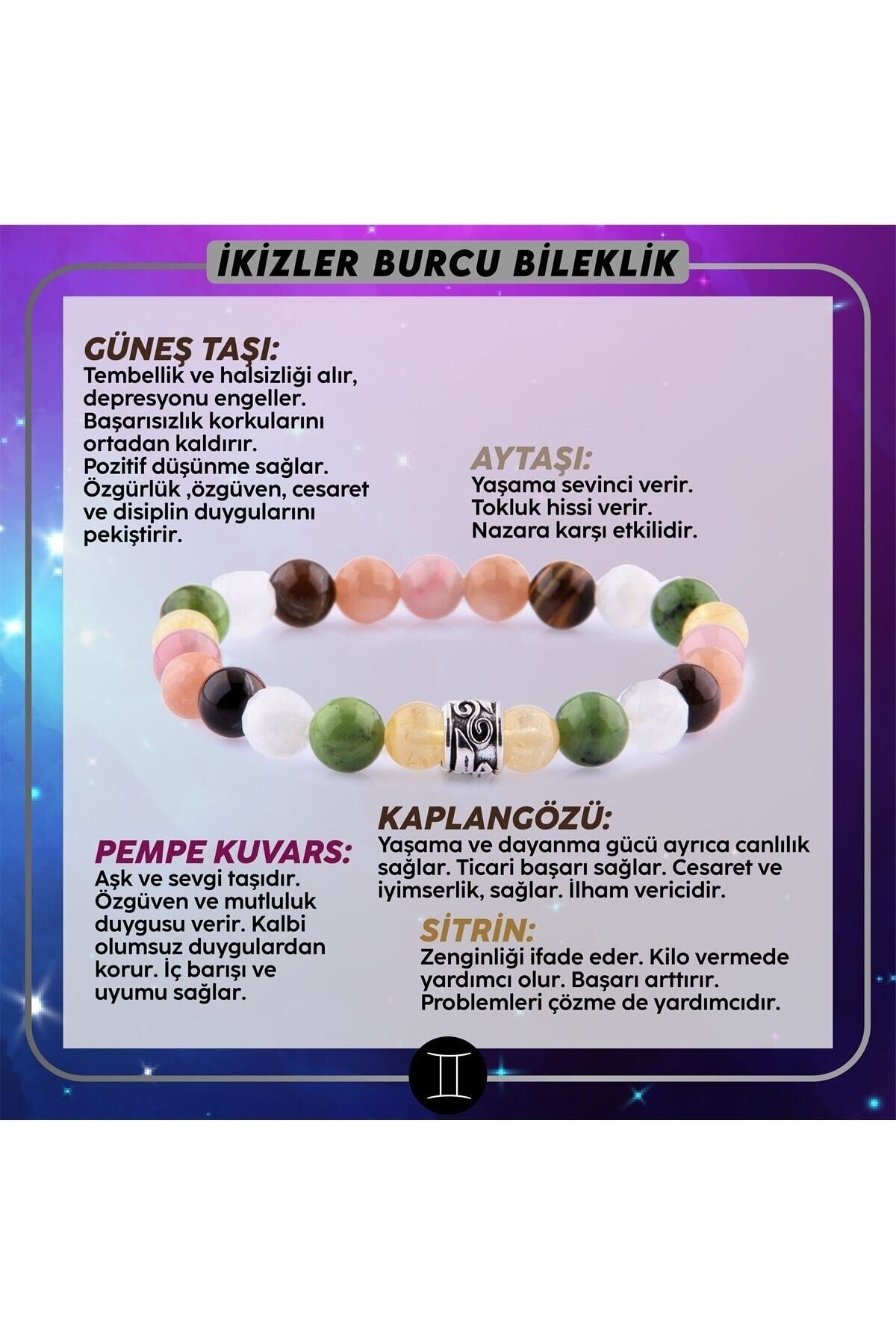 Sertifikalı Ikizler Burcu Doğal Taş Bileklik B076