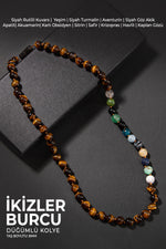 Ikizler Burcu Düğümlü Kolye Sertifikalı Doğal Taşlı (SAFİR, TURMALİN, SİTRİN, KAPLAN GÖZÜ)