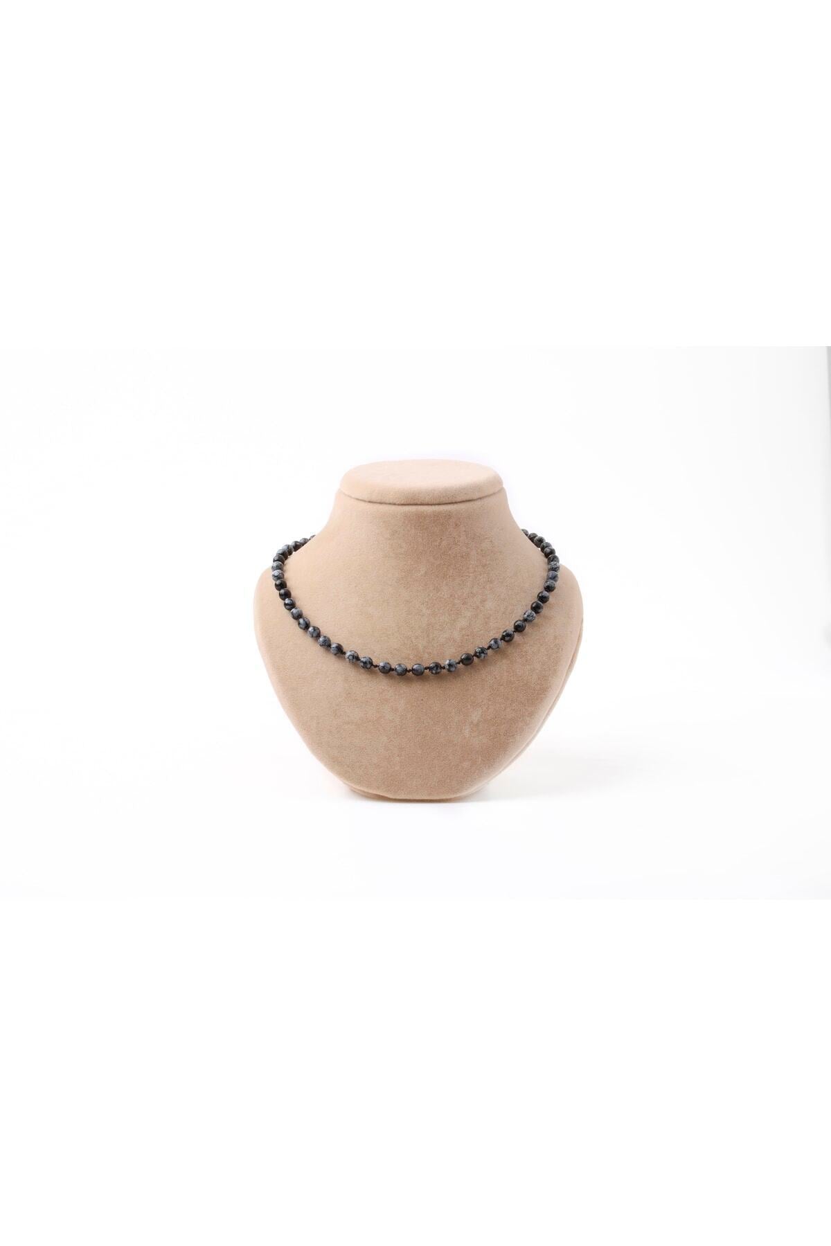 Sertifikalı Karlı Obsidyen Doğaltaş Kolye 6 Mm, M573