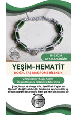 SERTİFİKALI Yeşim-Hematit Doğal Taş Makrome Ayarlanabilir Zirkon Aparatlı Bileklik