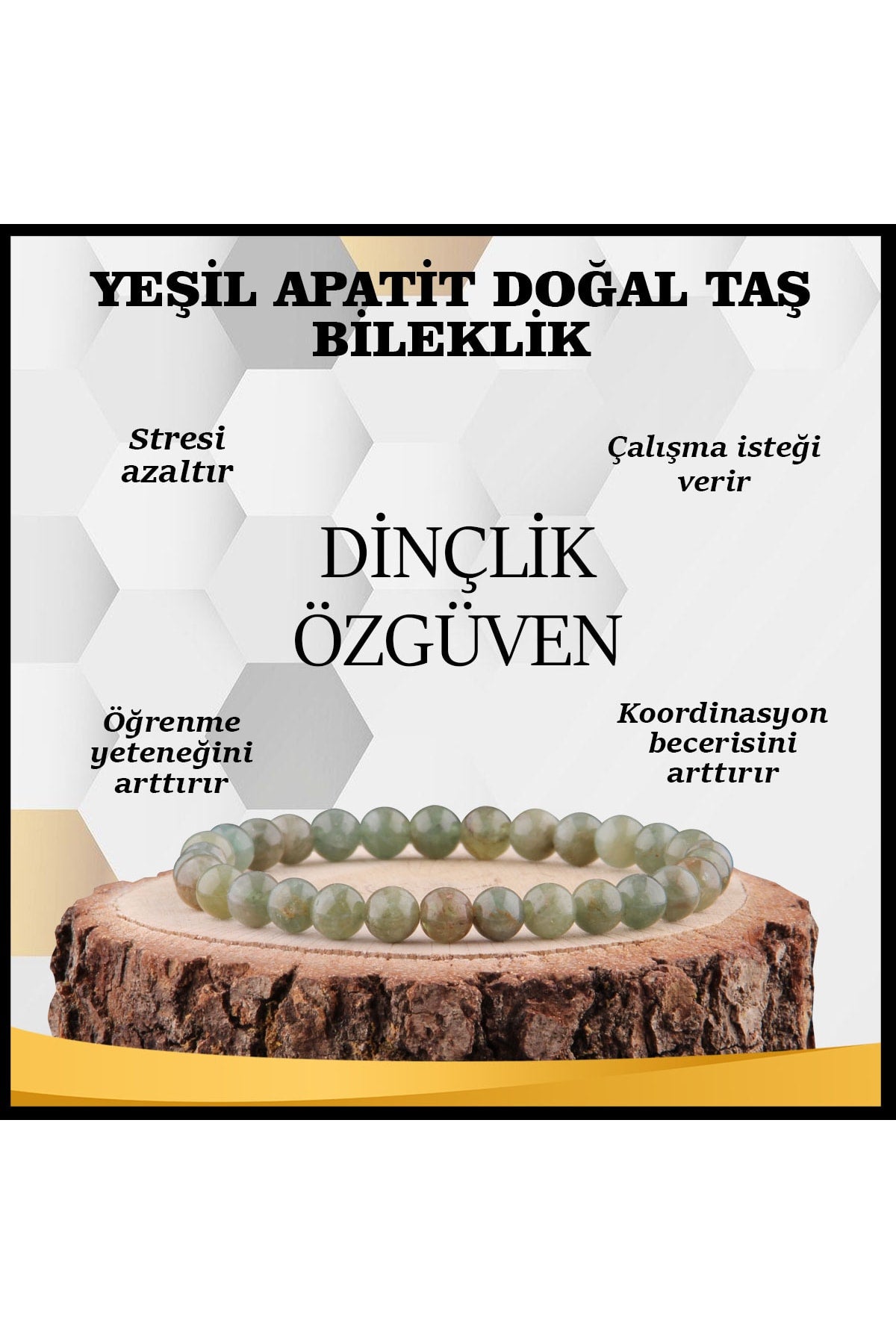 Sertifikalı Yeşil Apatit Doğal Taş Bileklik 6 Mm - B853