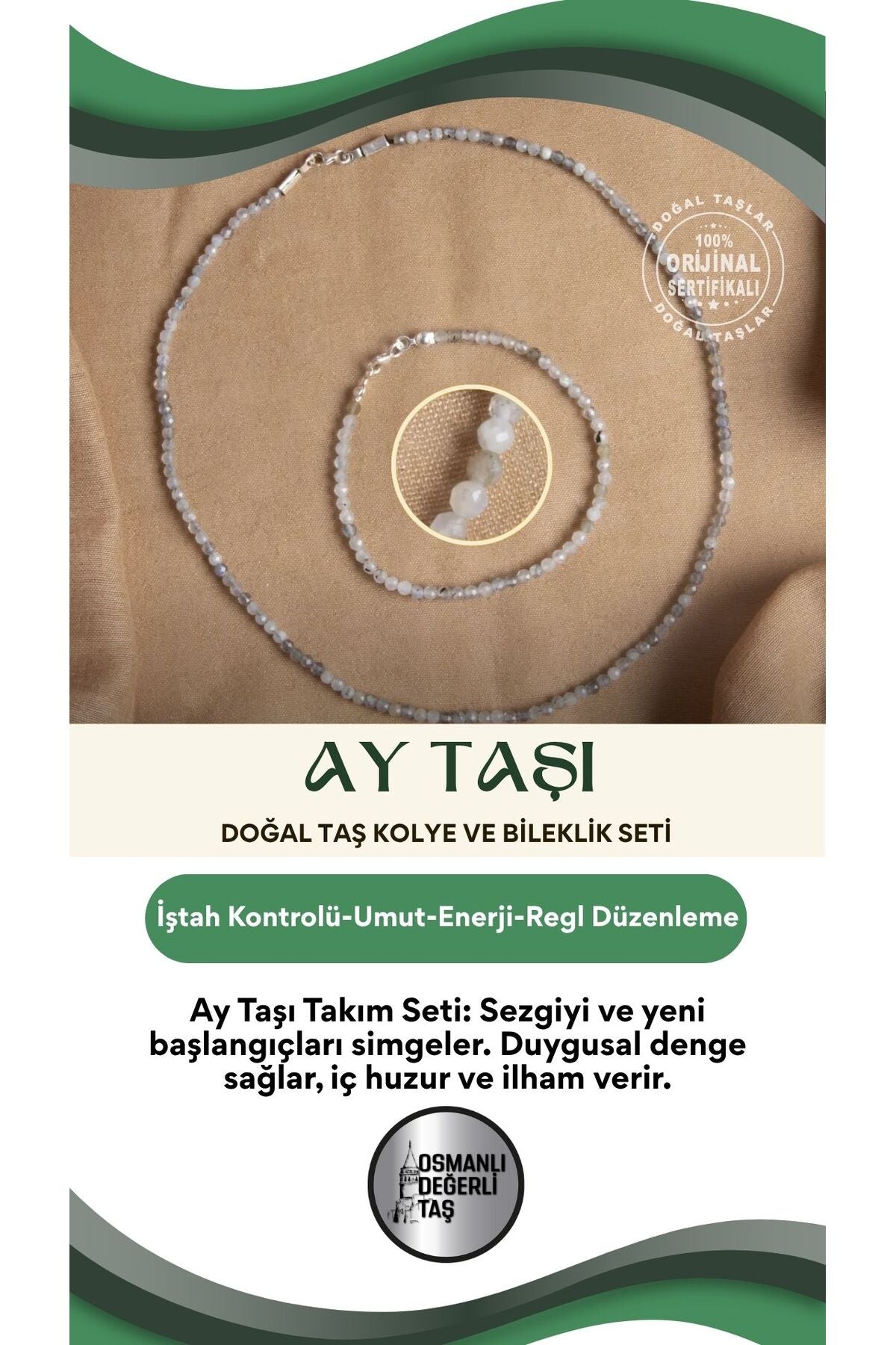 Sertifikalı Ay Taşı Doğal Taş Takım Seti