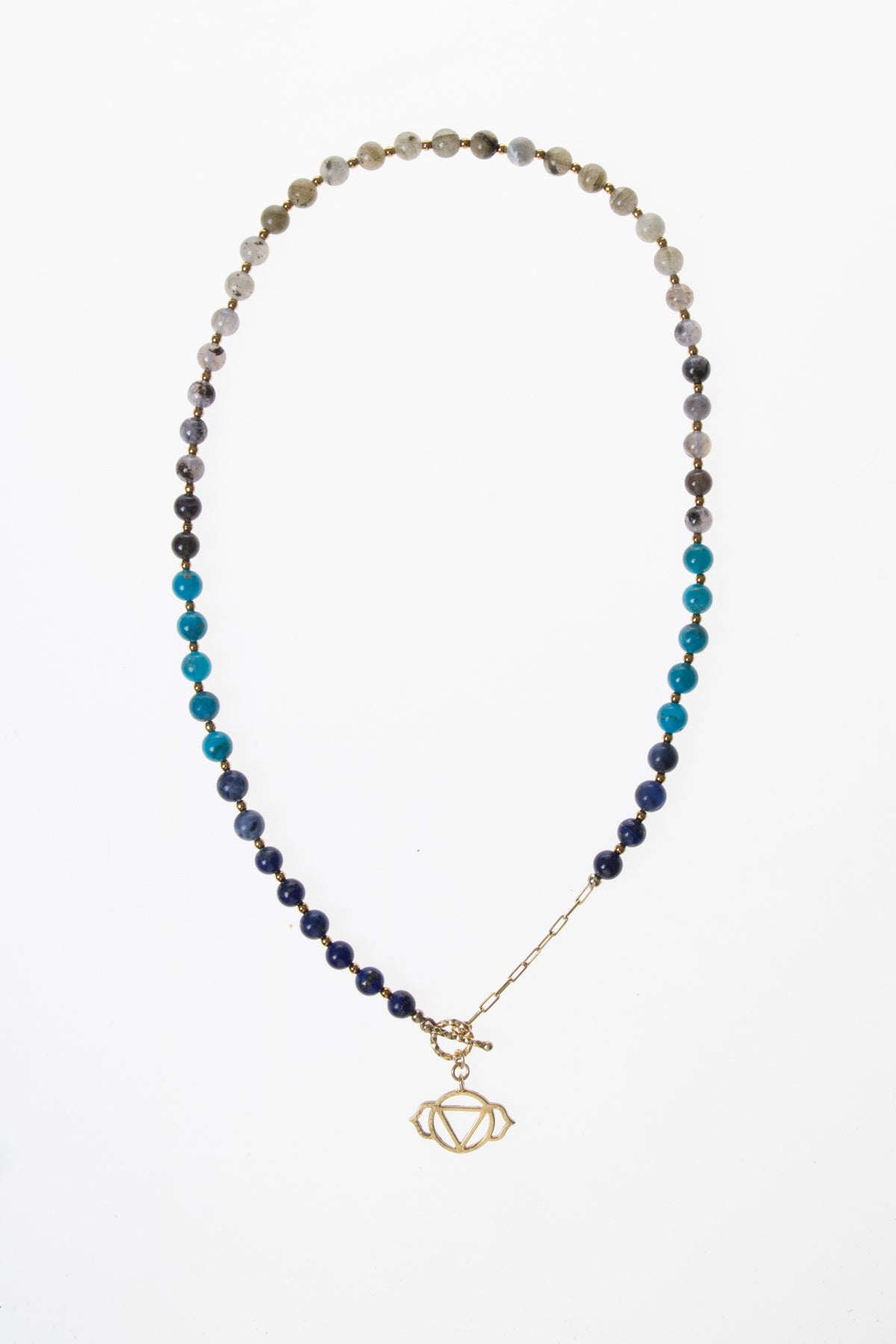 SERTİFİKALI Lapis Lazuli-Apatit-Labradorit-İyolit Doğal Taş Üçüncü Göz Çakra Kolye ODT232