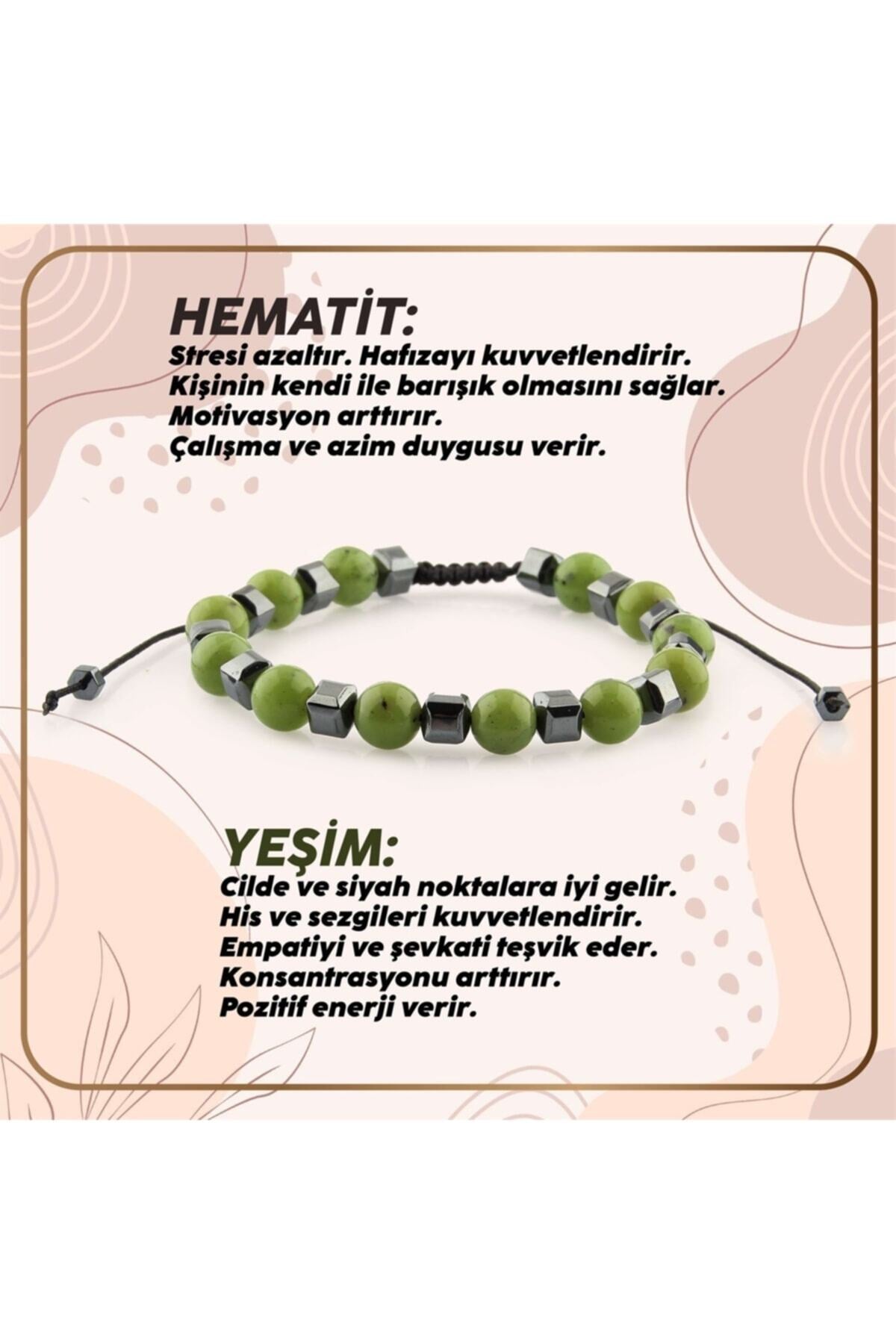 Sertifikalı Yeşim - Hematit Doğal Taşı Bileklik - 6 Mm