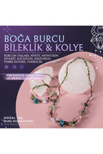 Boğa Burcu Doğal Taş Natürel Makrome Kolye Bileklik Seti
