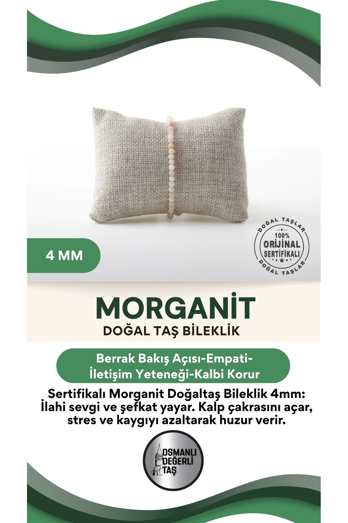 Sertifikalı Morganit Doğaltaş Bileklik 4 Mm, B984