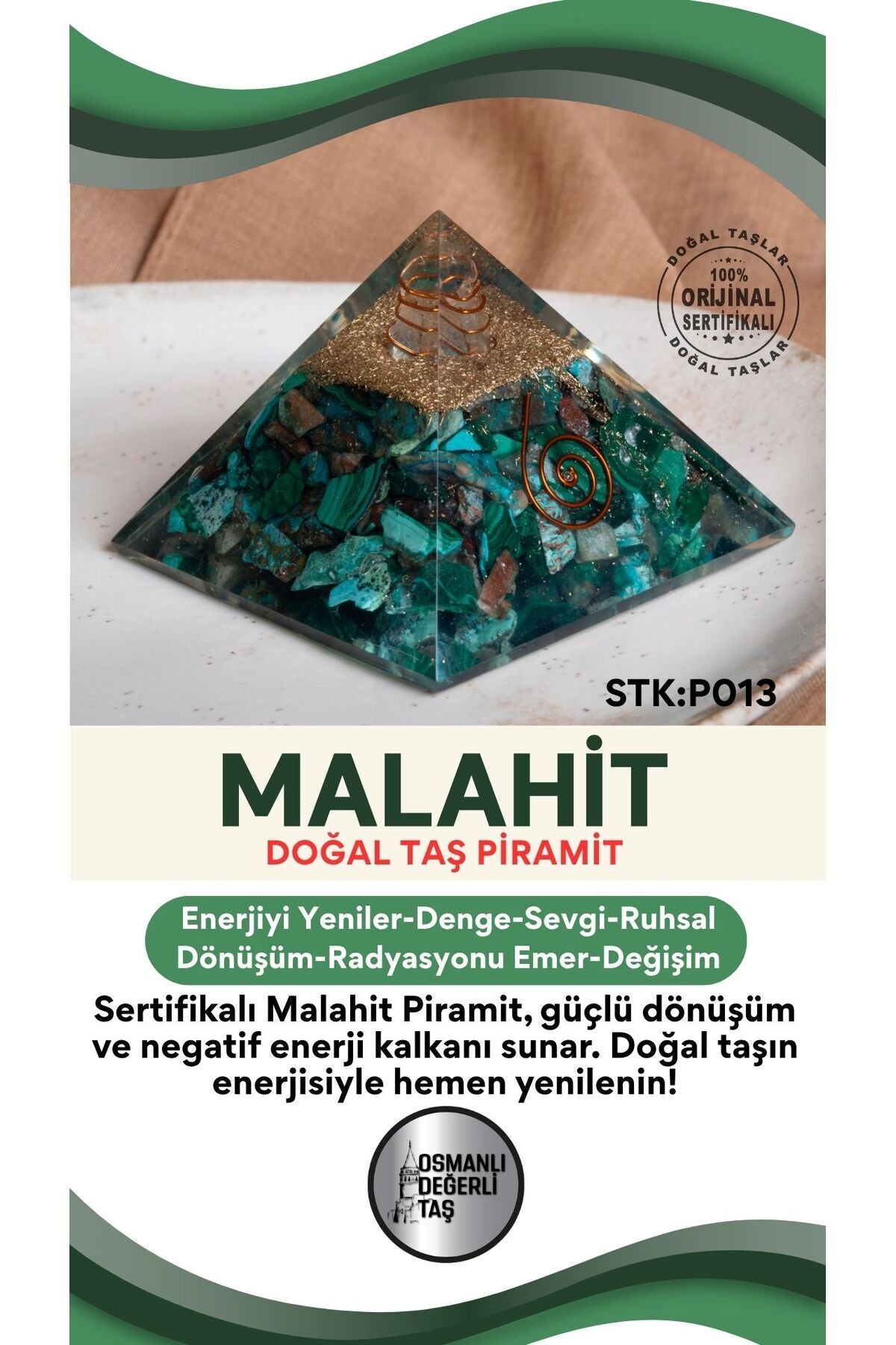 Sertifikalı Malahit Doğal Taş Piramit P013