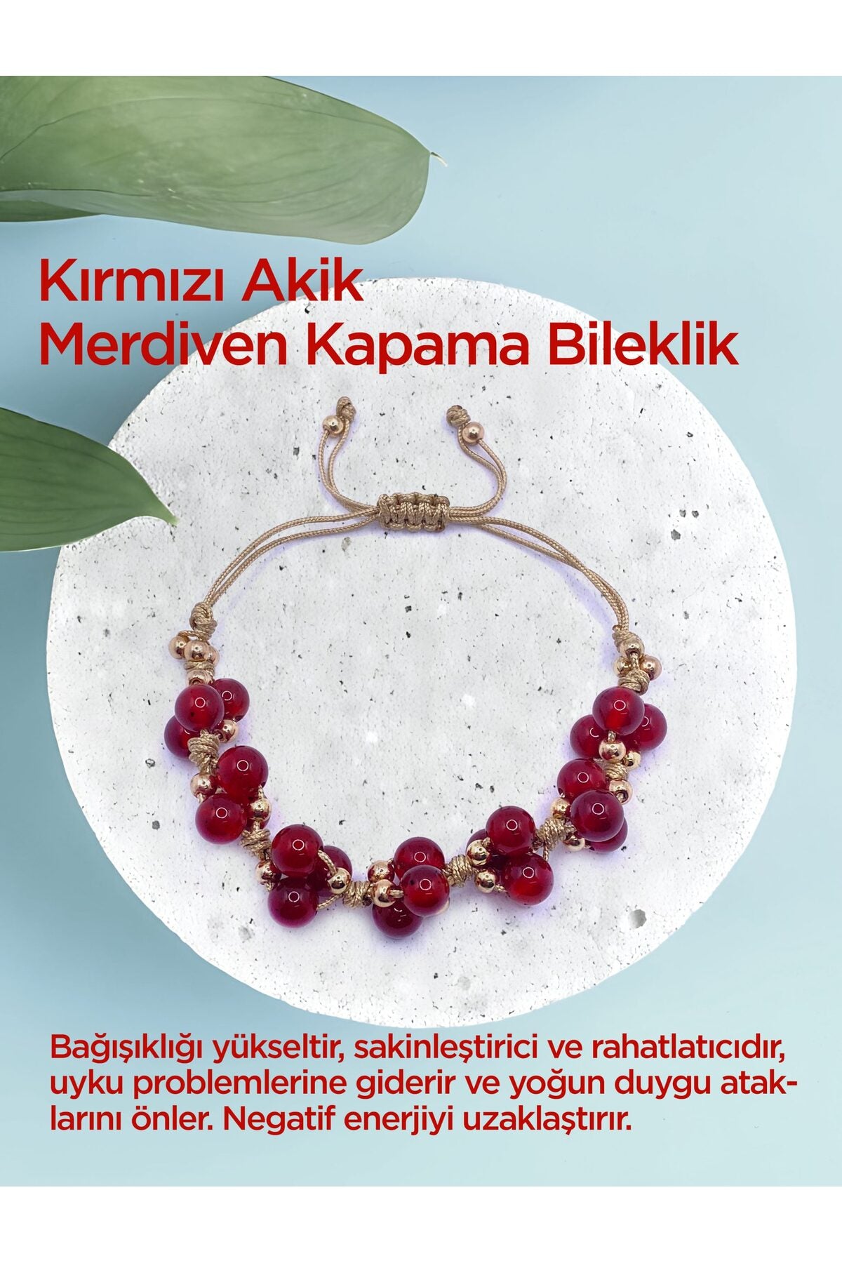 Kırmızı Akik Doğal Taş Merdiven Kapama Bileklik Özel Tasarım