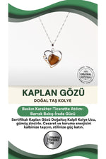 Sertifikalı Kaplan Gözü Doğaltaş Kalpli Kolye Ucu, Gümüş Zincirle Birlikte Ku013