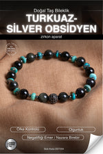 SERTİFİKALI Turkuaz-Silver Obsidyen Doğal Taş Zirkon Aparat Bileklik ODT204