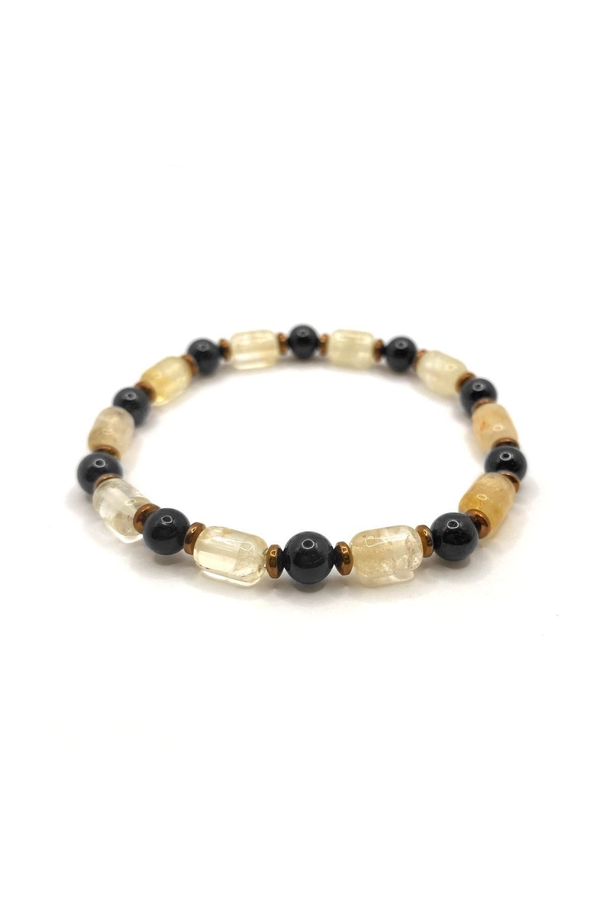 Sertifikalı Hakiki Orijinal Sitrin - 6mm Obsidyen - Hematit Doğal Taş Misinalı Bileklik