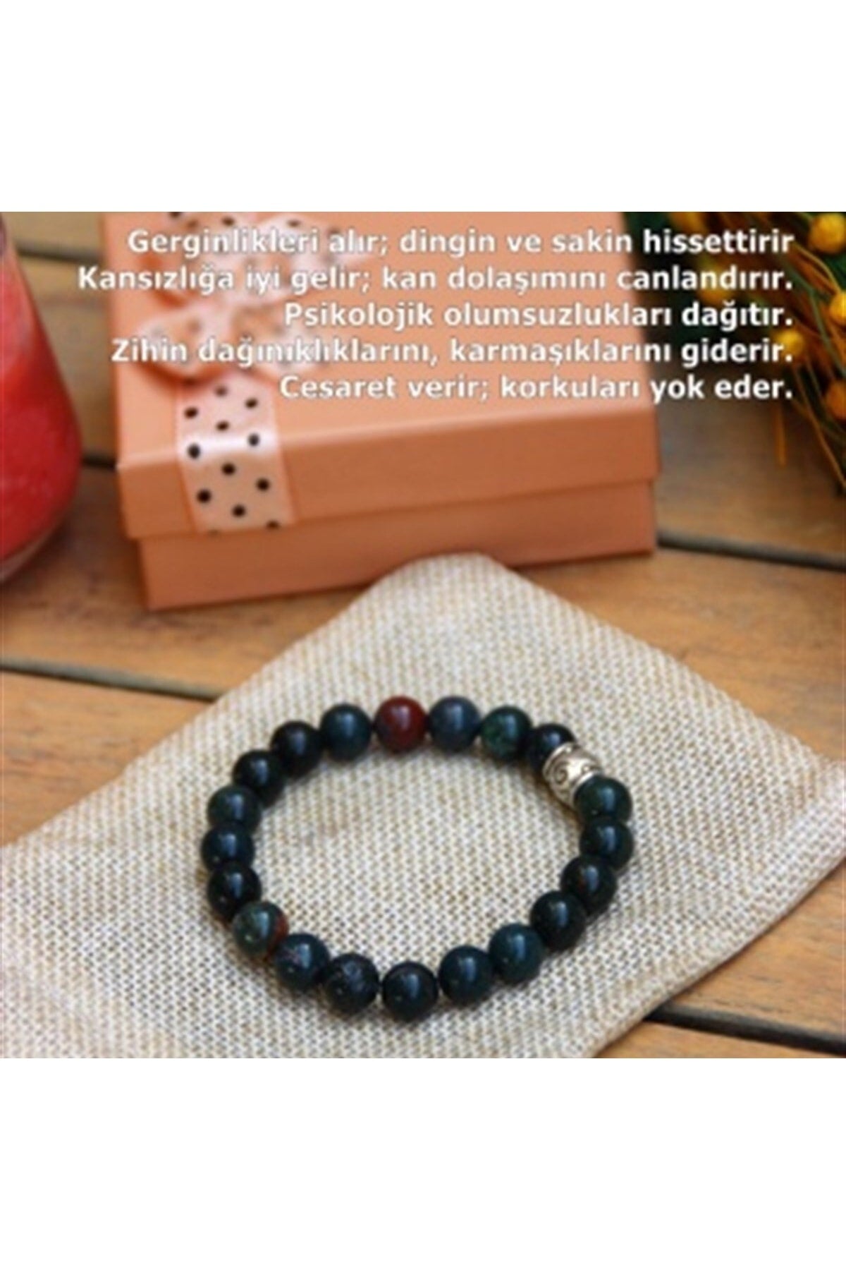 Sertifikalı Kan Taşı Doğaltaş Bileklik 8mm B186