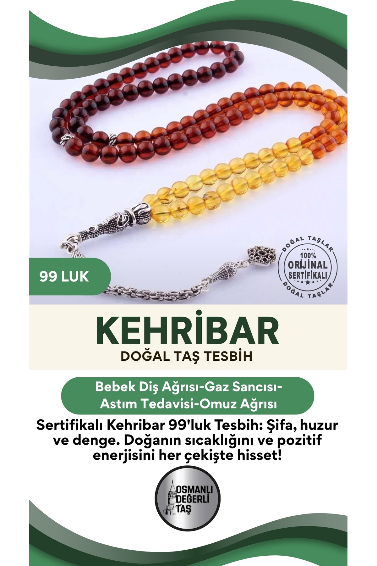 Sertifikalı Kehribar 99'luk Tesbih - T165