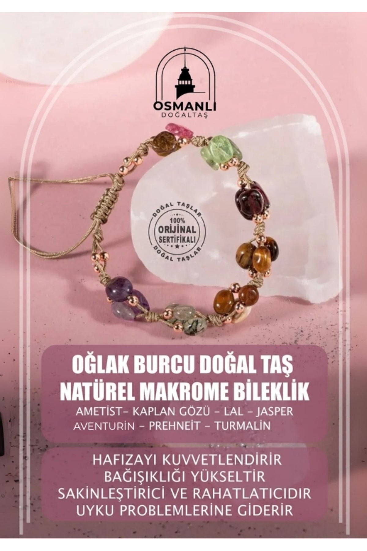 Oğlak Burcu Doğal Taş Natürel Makrome Bileklik