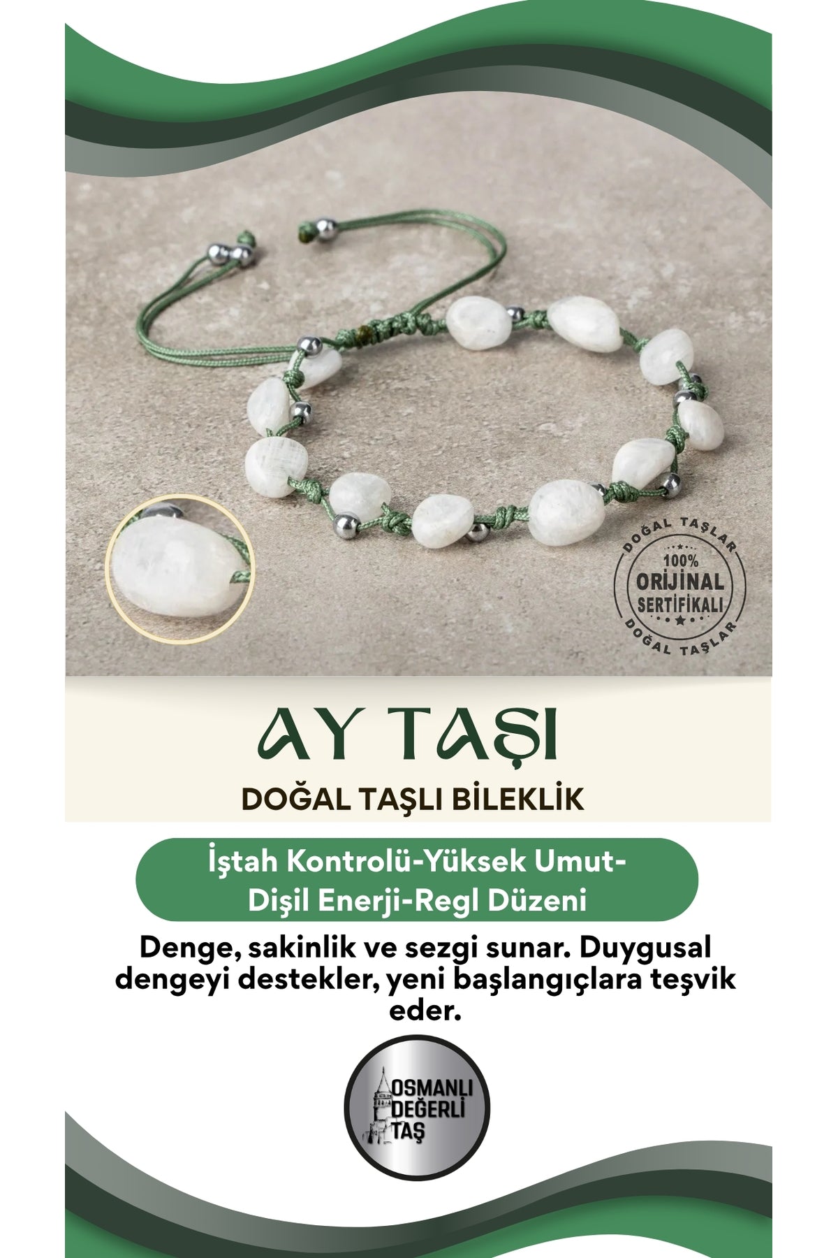 Kilo Verme Bilekliği Ay Taşı Natürel Kesim Doğal Taşlı