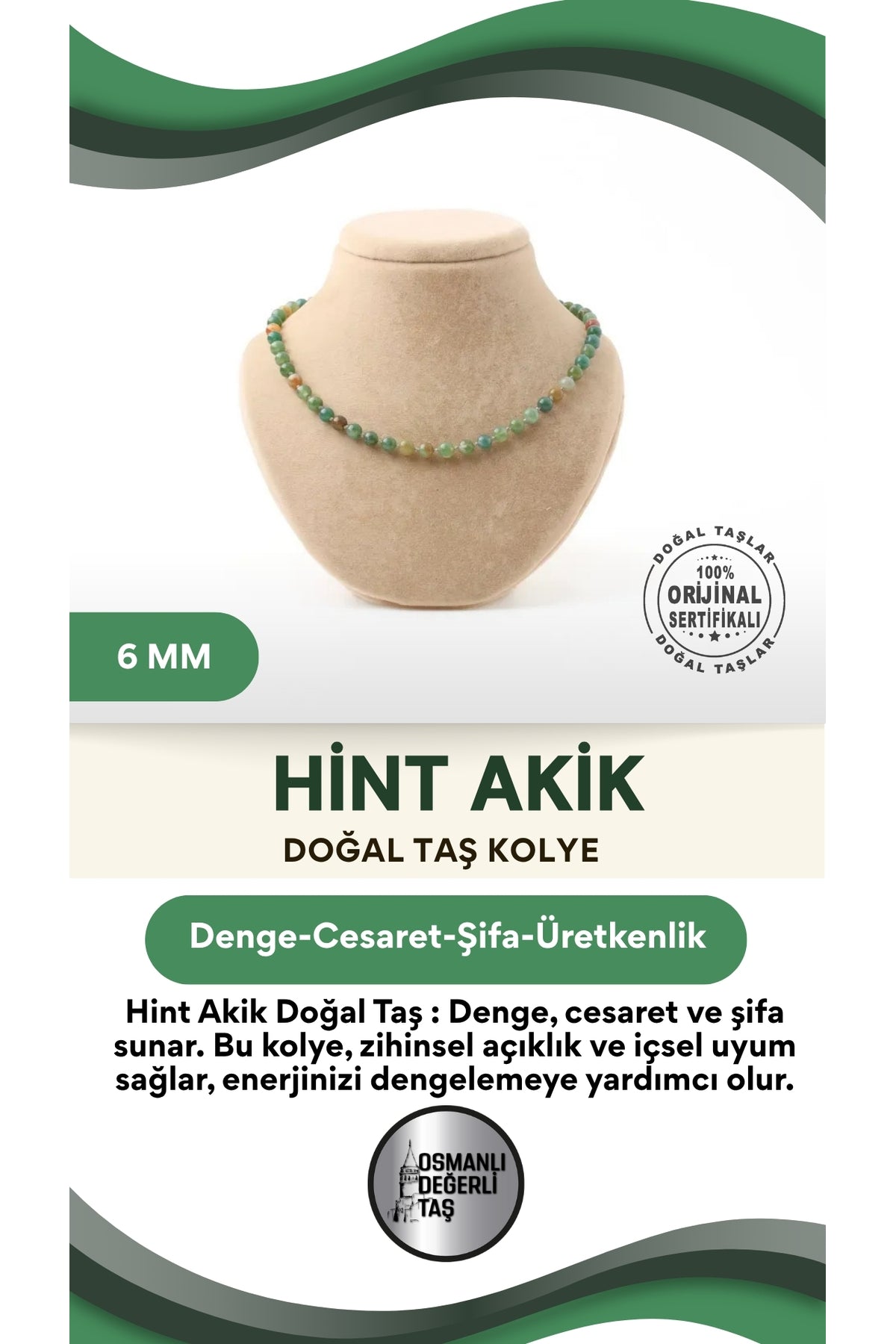 Hint Akik Doğaltaş Kolye 6 Mm, M570