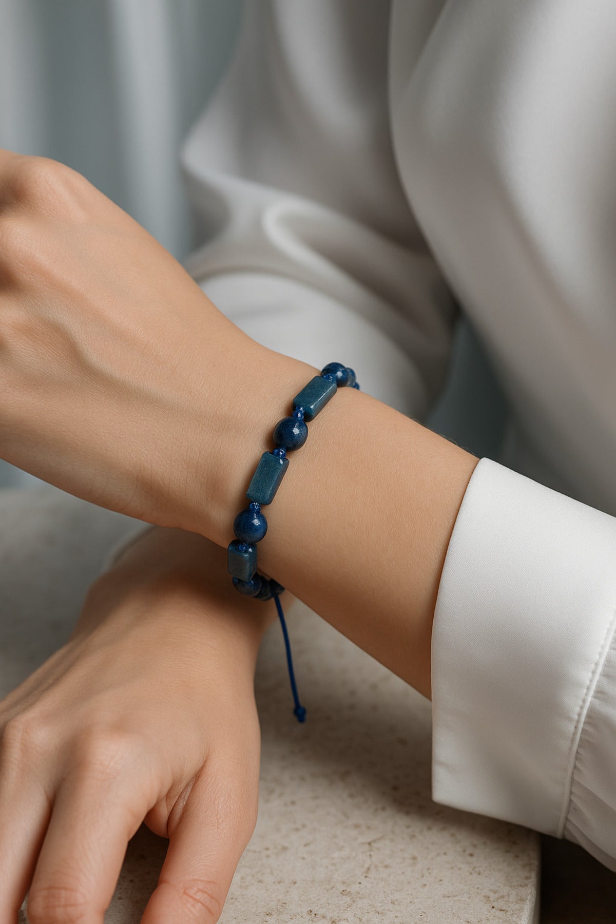 SERTİFİKALI Dumortierite- Lapis Lazuli Doğal Taş Ayarlanabilir Makrome Bileklik
