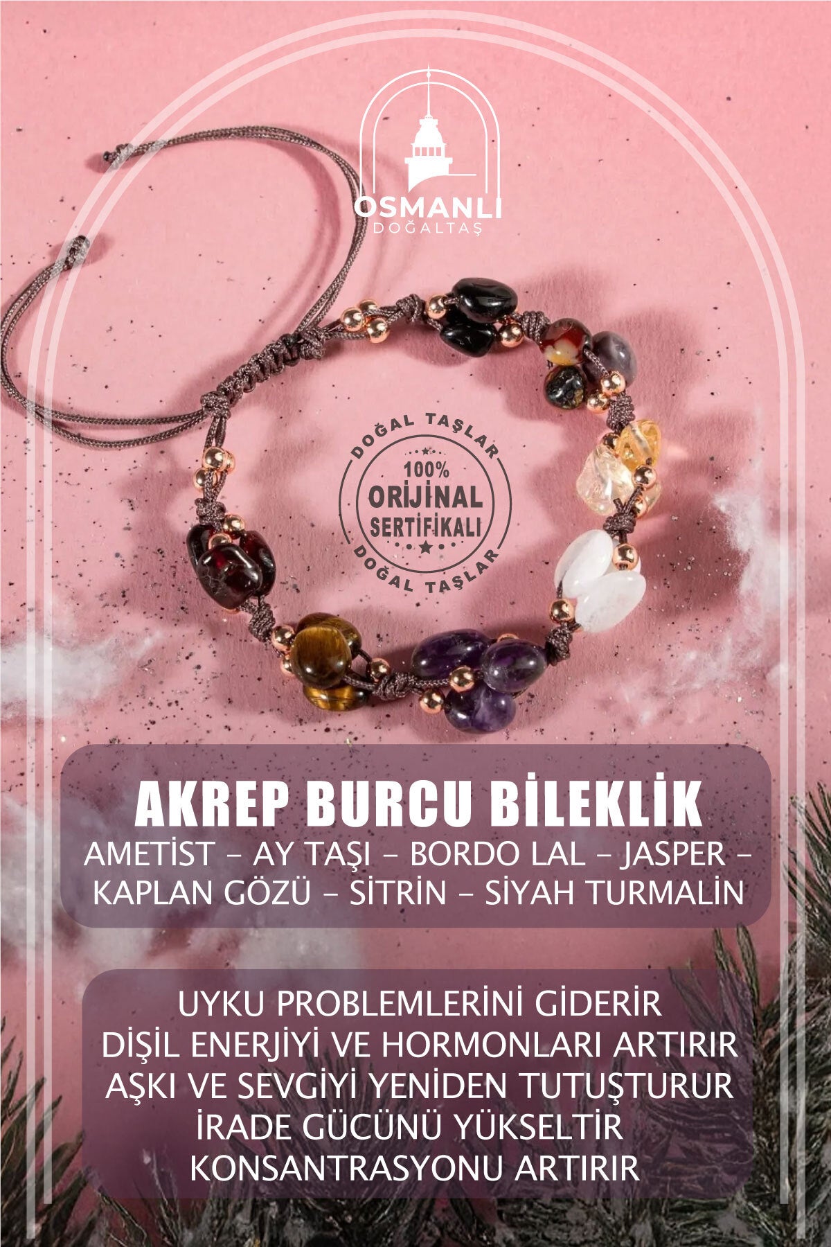 Akrep Burcu Doğal Taş Natürel Makrome Bileklik