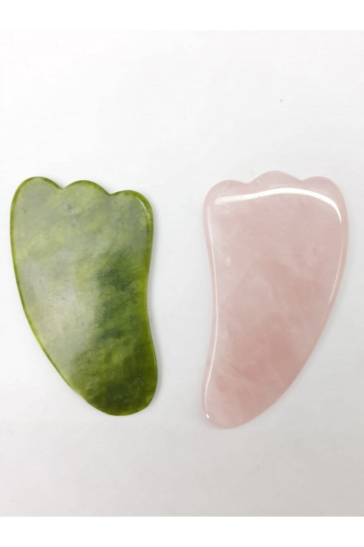 Sertifikalı Yeşim Doğal Taşı Gua Sha Ve Pembe Kuvars Doğal Taşı Gua Sha Set Ma013