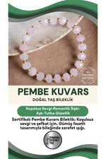 SERTİFİKALI Pembe Kuvars Doğal Taş Gümüş Fasetli Bileklik