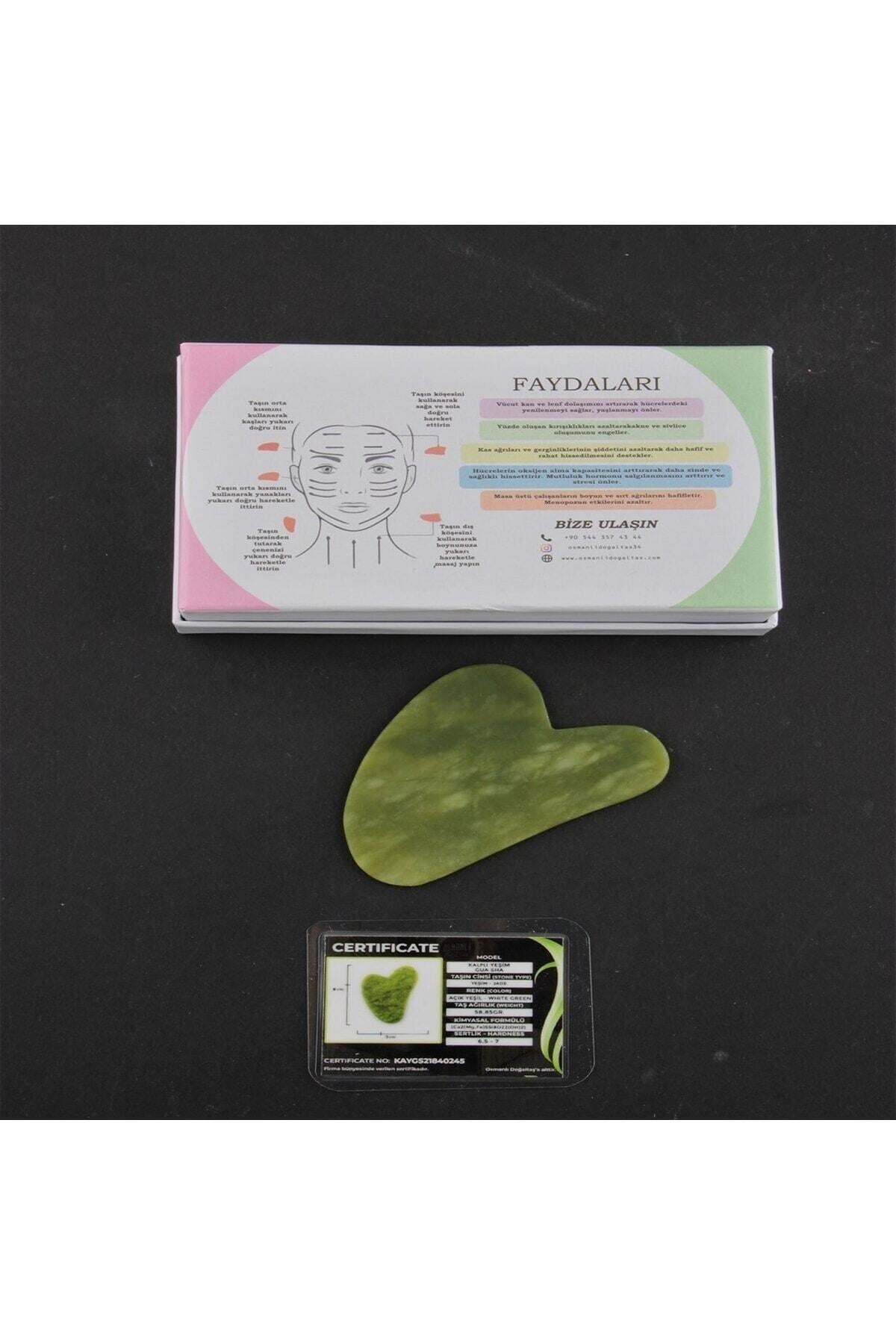 Sertifikalı Yeşim Doğal Taşı Kalpli Yüz Ve Vücut Gua Sha Masaj Aleti Ma009