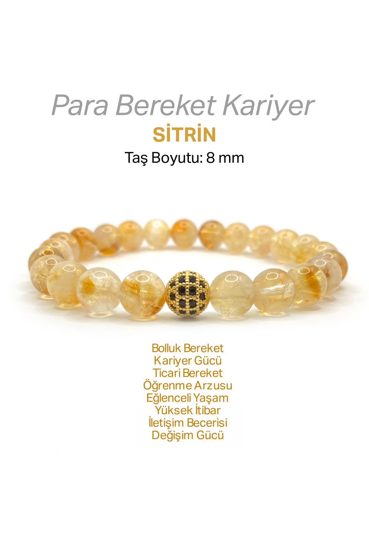 Sitrin Doğal Taş Bileklik Zirkon Aparatlı 8mm