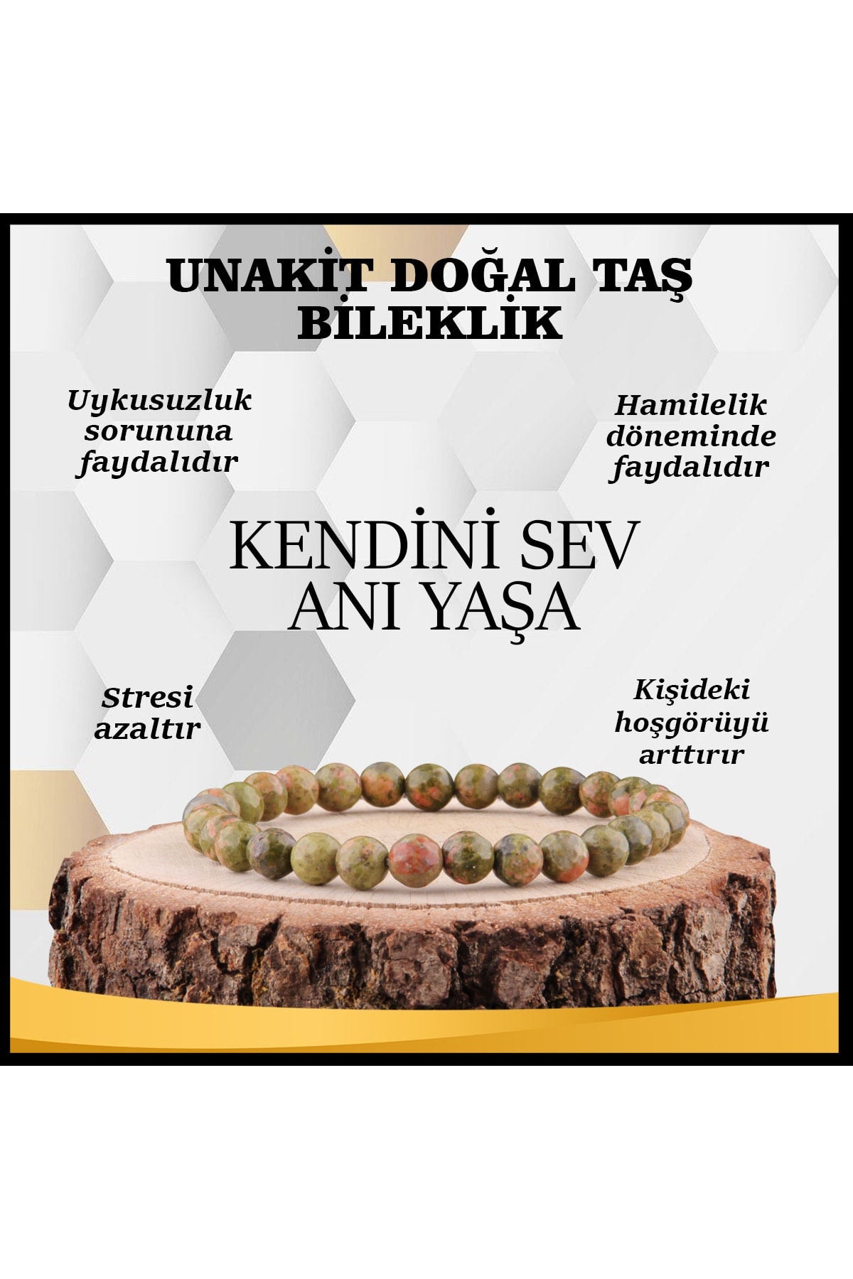Sertifikalı Unakit Doğal Taş Bileklik 6 Mm - B852
