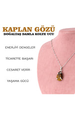 Sertifikalı Kaplan Gözü Doğaltaş Damla Kolye Ucu, Gümüş Zincirle Beraber M434