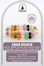 Çakra Bileklik-Ametist-Pembe Kuvars-Akik-Kaplan Gözü-Aventurin- Kristal Kuvars-Yeşim-Sitrin